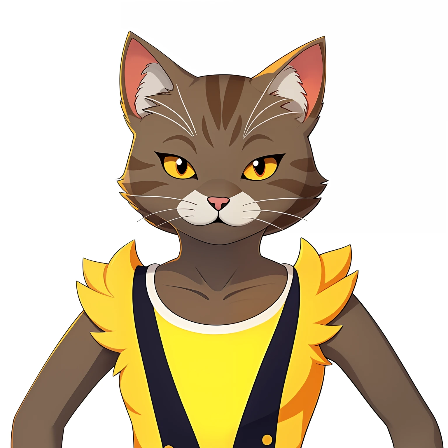 There is a cat with a shirt and a shirt, anthropomorphic female cat, Avatar da parte superior do corpo, Woman / cat hybrid, the cat is orange, human cat hybrid, menina gato atraente, sem linha, gatinha, um gato antro, Avatar do jogo 2D do corpo superior, anthropomorphic cat, Gato Anime, gatinha jovem bonita