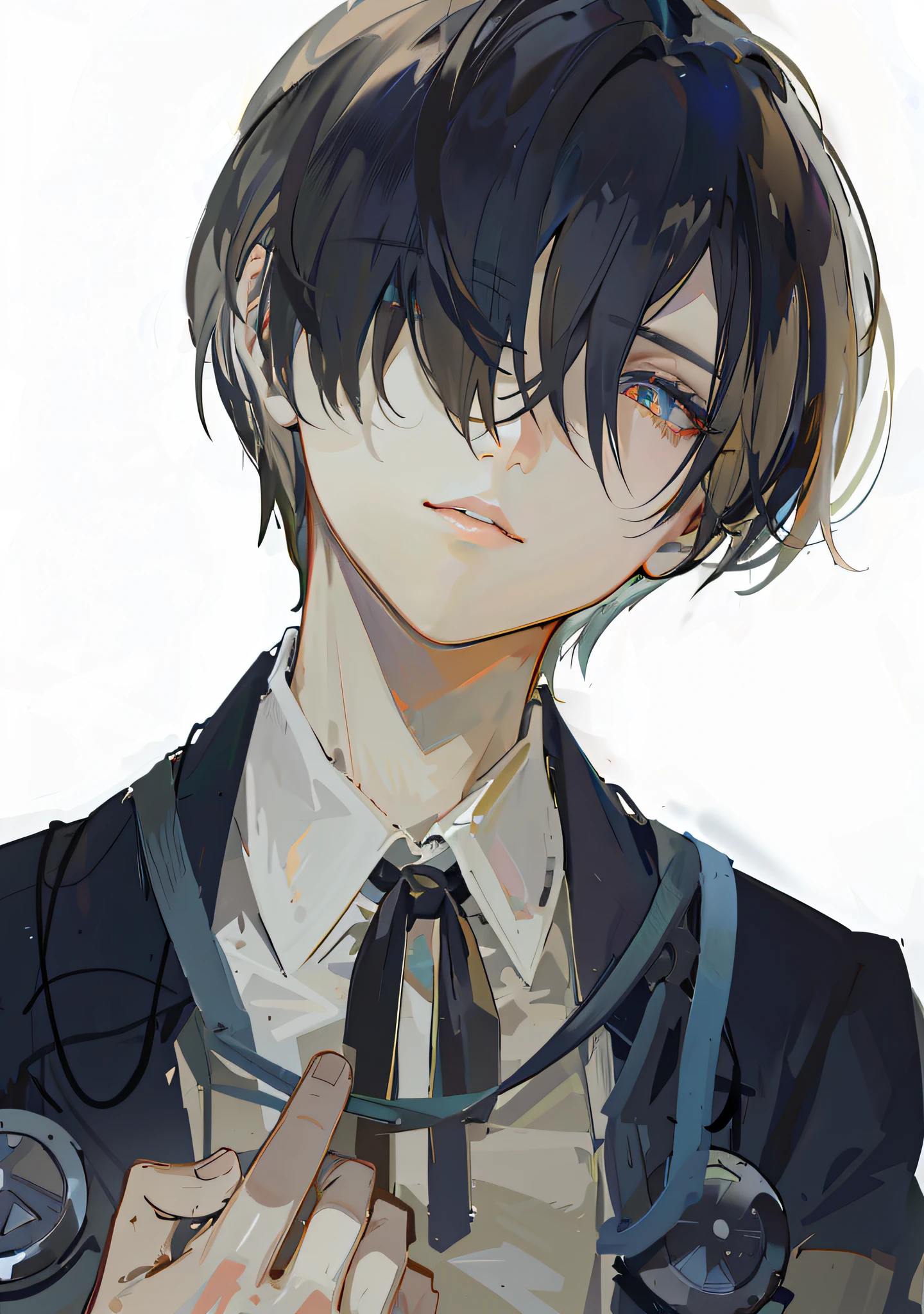 anime art wallpaper 4k, anime art wallpaper 4k, guweiz, artwork in the style of guweiz, Anime art wallpaper 8k, guweiz masterpiece, 4k anime wallpaper, beautiful anime artwork, anime wallpaper 4 k, by Yang J, anime wallpaper 4k, ((High quality)), ((masutepiece)), 8K, 1 boy, Highly detailed CG Unity 8K wallpaper, Looking at Viewer, bouncy hair, About 15 years old, Handsome without gender, White skin, Black hair, Korean men's hairstyles, Wear a vest, Shorts, Stockings, long boots, Luxury Apartment, noble, arrogant smile, lightsmile, Beautiful as a doll, Black Dress, Fighter, fine detailed eyes, Detailed face, Fine quality eyes, Realistic lighting, Backlight, face lights, Ray Tracking, Cold, Muddy beauty, Like a child, Strangely beautiful eyes, Light pink lips, Mysterious smile, sly, Full body