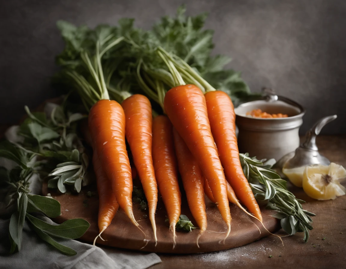create an image that depicts a recipe for Glazed Carrot with Sage