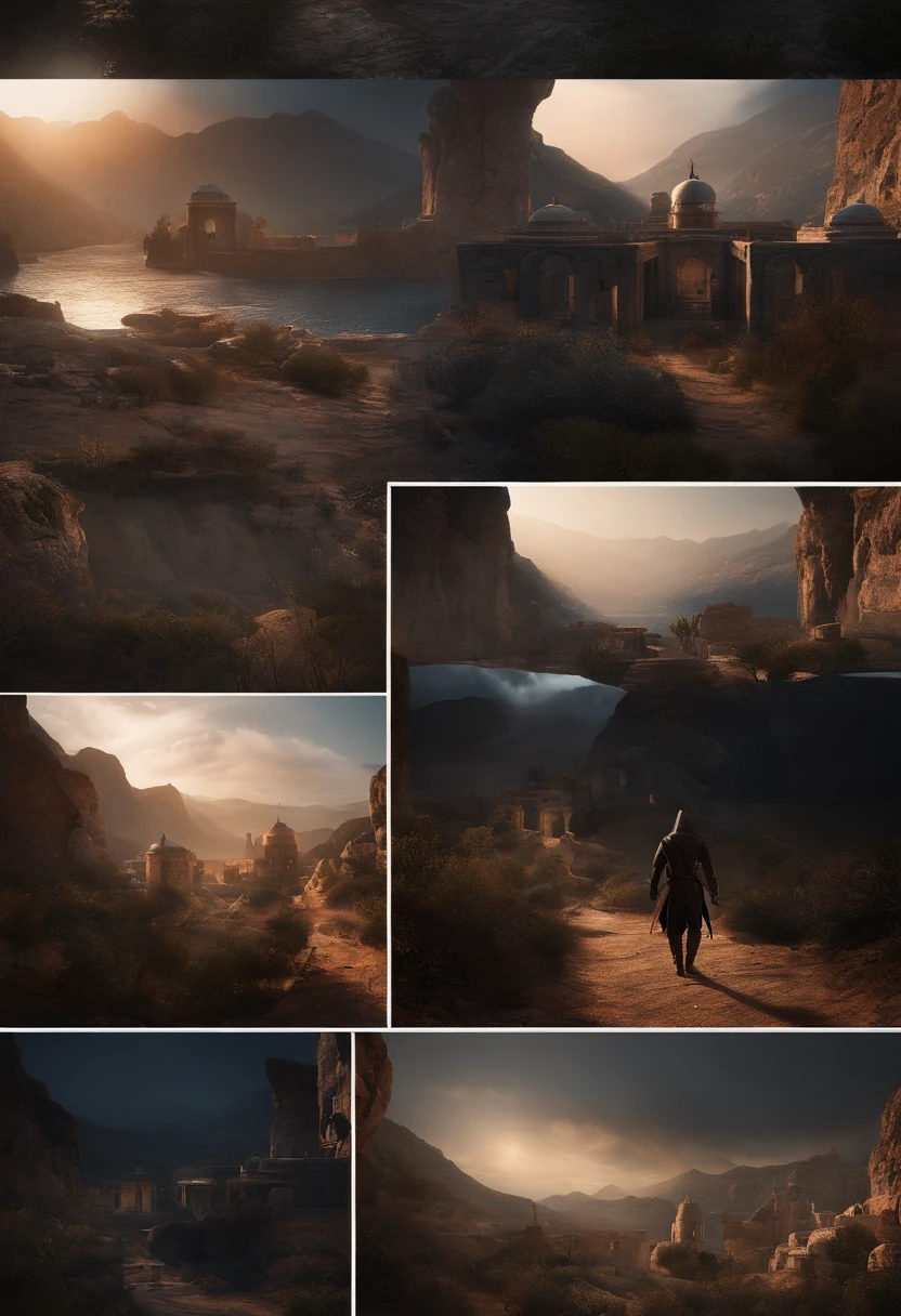 Certo homem saiu para semear in the style of Assassin's Creed, Time-Lapse, First-Person, Dark
