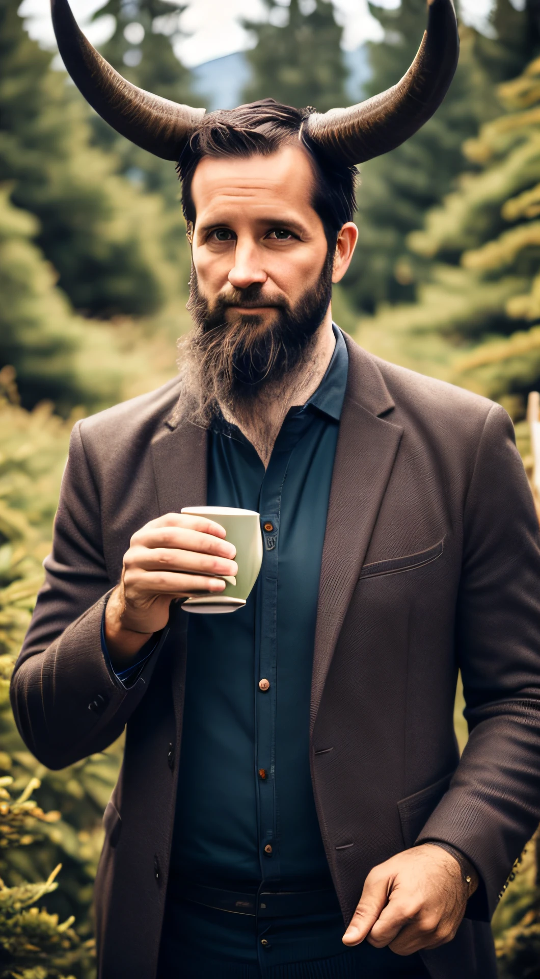 35-year-old man wearing a horned tea