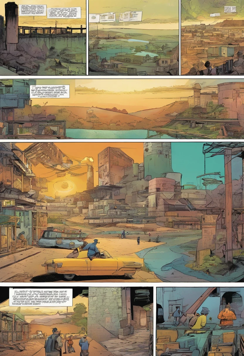 American comics, the comic story is presented in multiple irregular panels with color. The main focus are different panels focusing on scenery of a huge security-packed prison