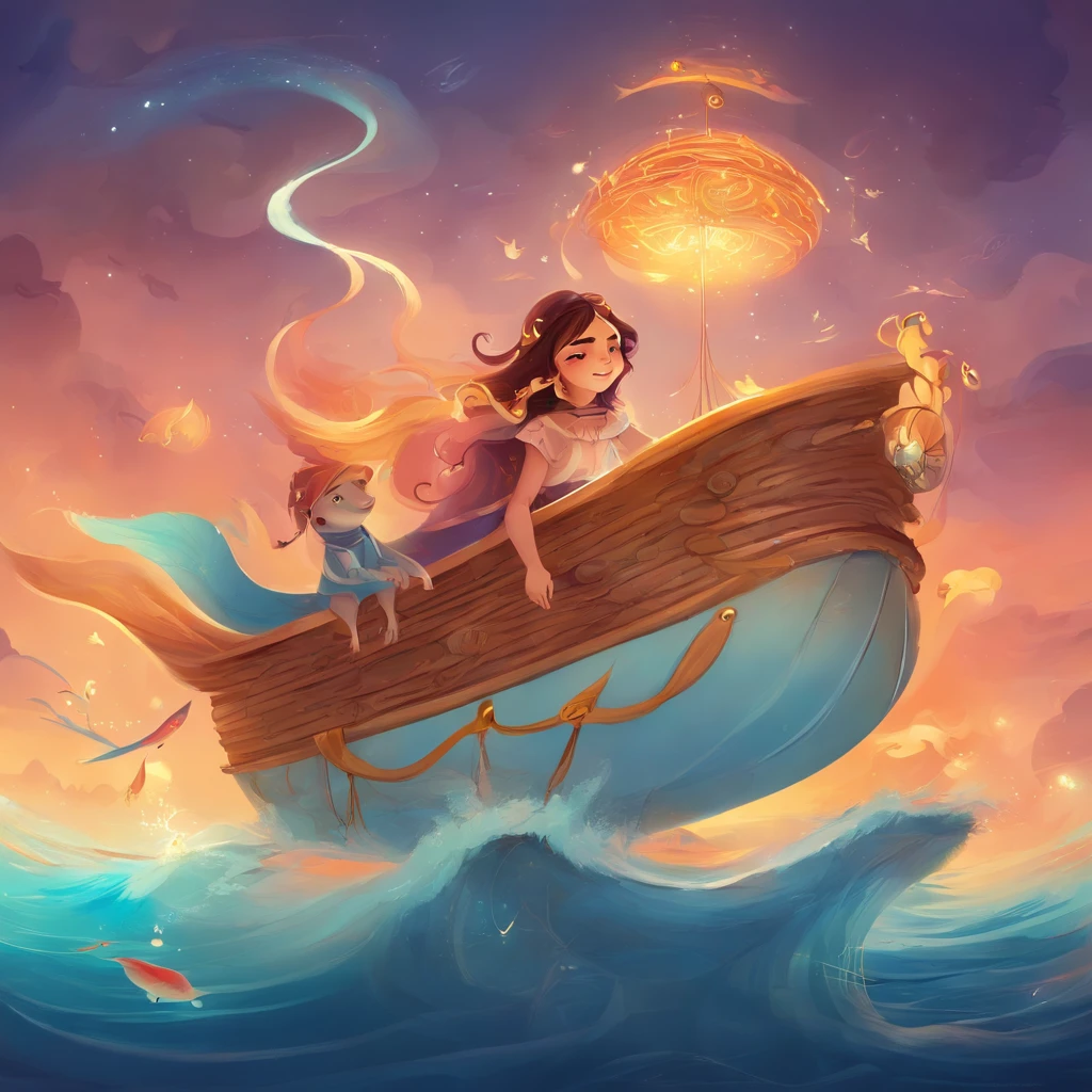 Havia uma menina , com grandes olhos redondos e um sorriso contagiante, e um grande peixe cor dourado Um mar cheio de lixo, them swimming in the sea a beautiful art illustration, Coelhos, Coelhos, coelho_coelhinho, adorable digital art, 🍁 fofo, in illustration style digital, cena quente e bonita, cute illustration, arte digital detalhada bonito, Cyril Rolando e Goro Fujita, ao estilo de Cyril Rolando