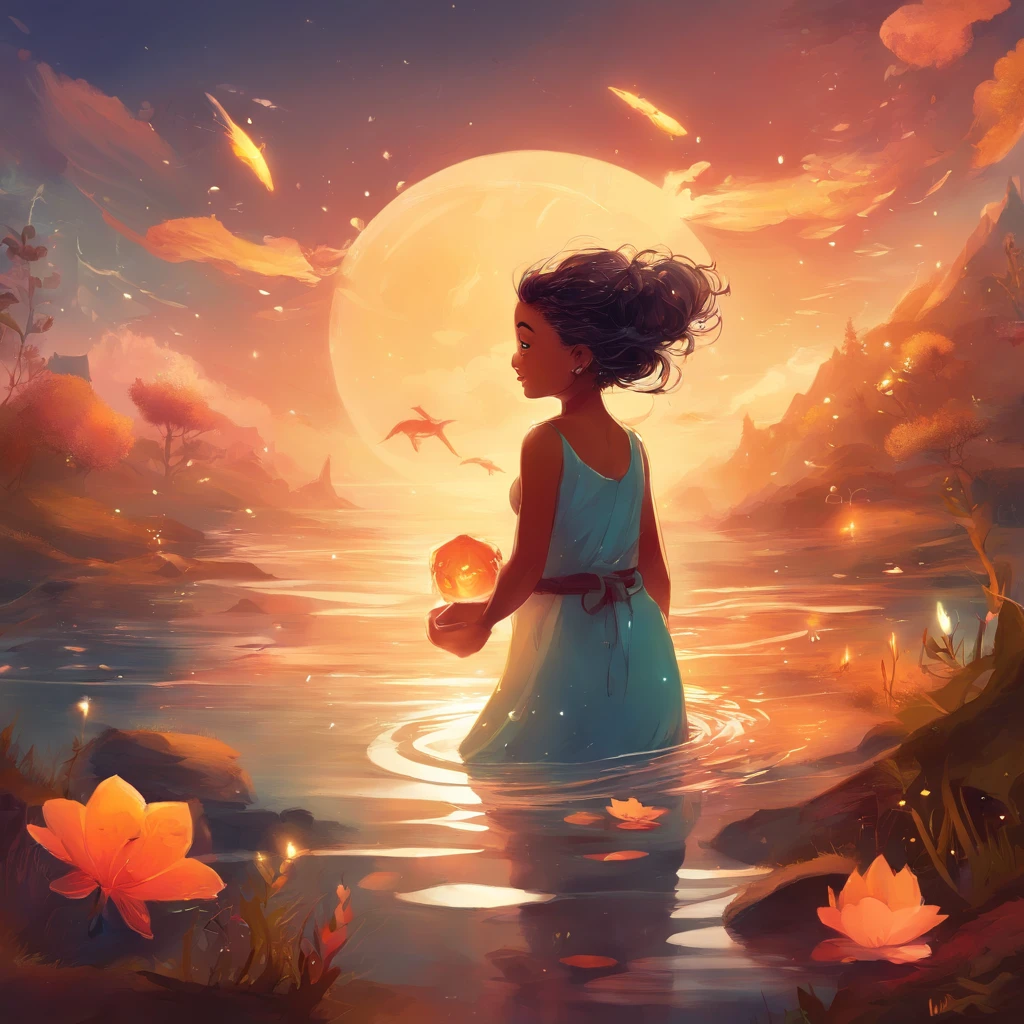 Havia uma , com grandes olhos redondos e um sorriso contagiante, e um grande peixe cor dourado Um mar cheio de lixo, them swimming in the sea a beautiful art illustration, Coelhos, Coelhos, coelho_coelhinho, adorable digital art, 🍁 fofo, in illustration style digital, cena quente e bonita, cute illustration, arte digital detalhada bonito, Cyril Rolando e Goro Fujita, ao estilo de Cyril Rolando