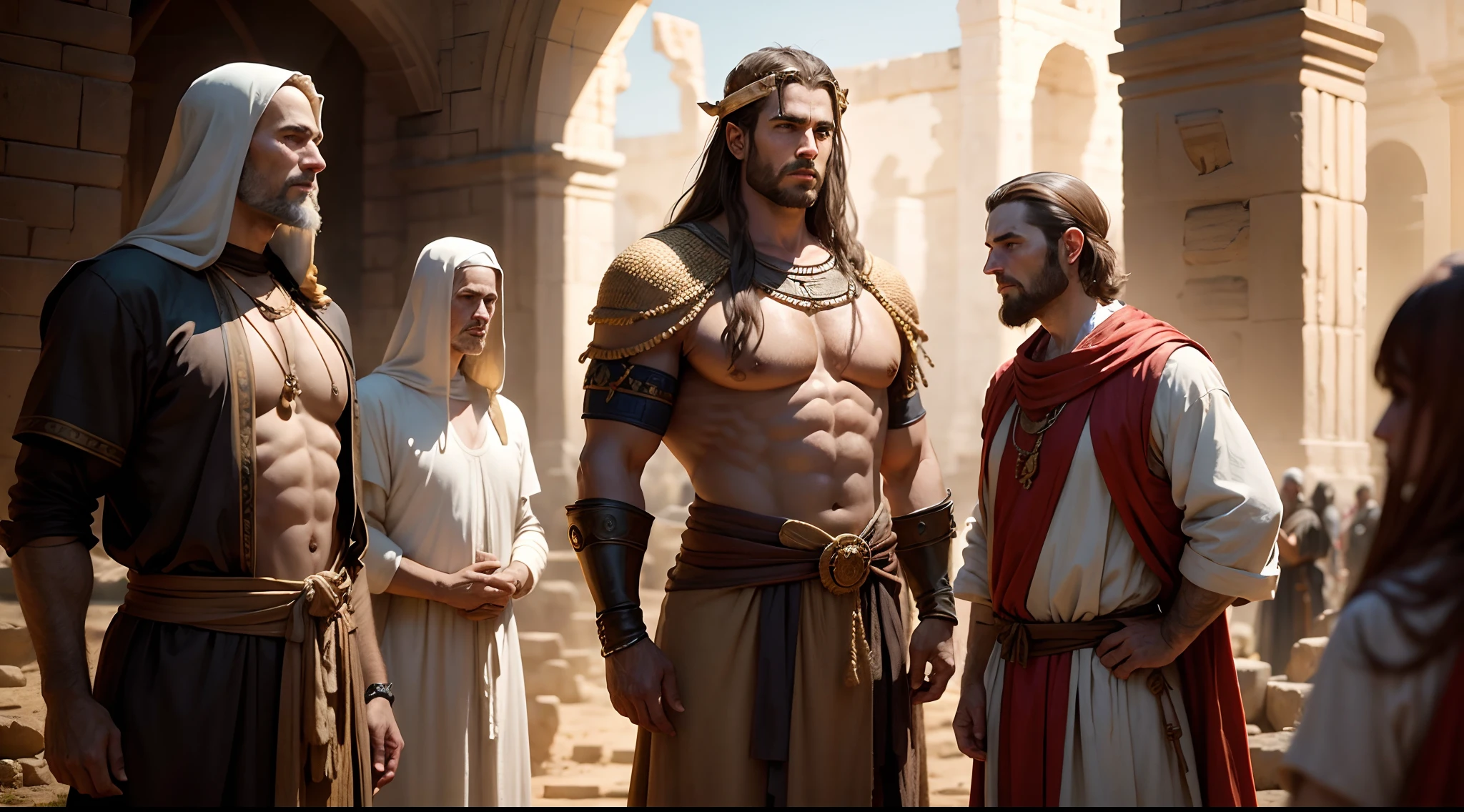 Giants of biblical times men in ancient clothes