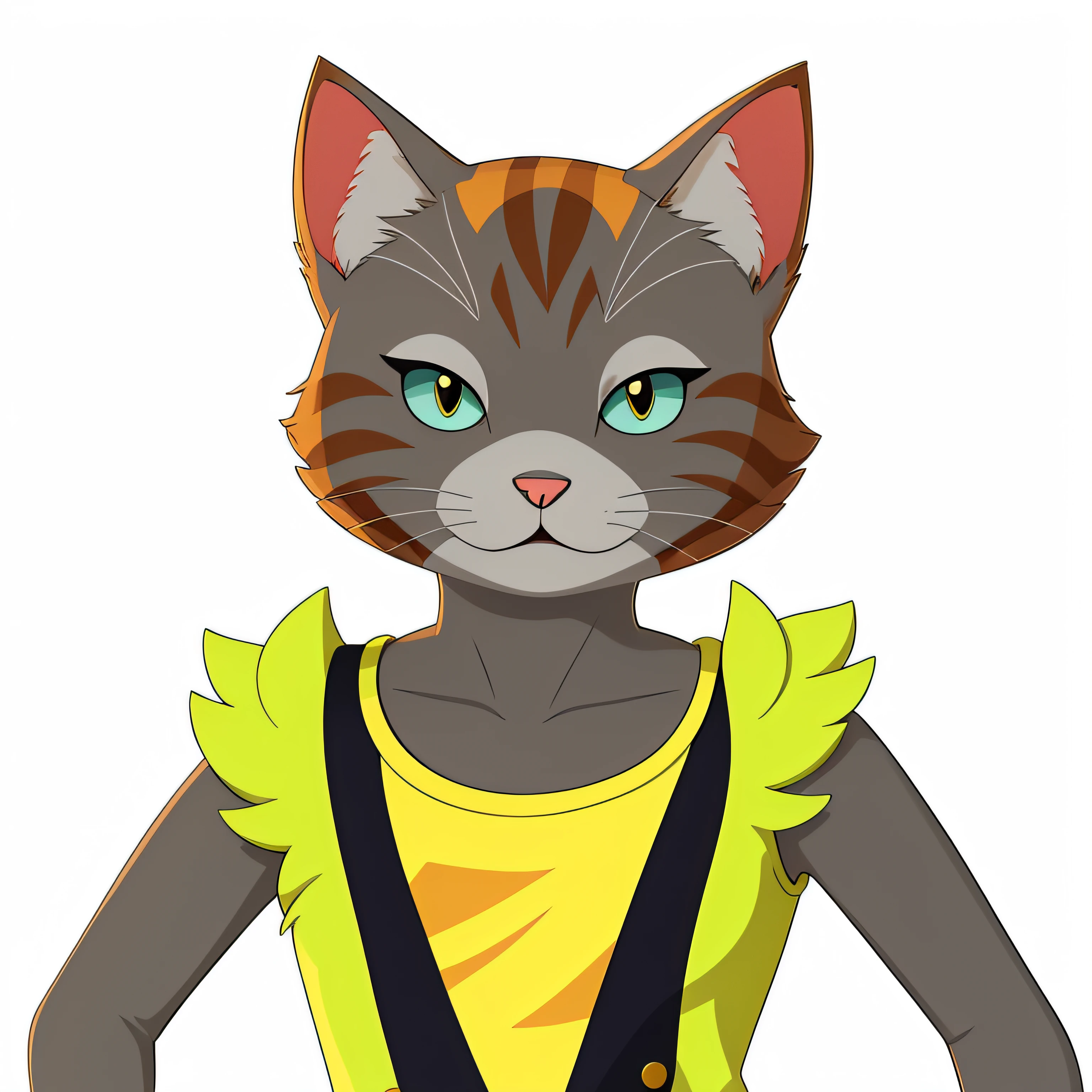 There is a cat with a shirt and a shirt, anthropomorphic female cat, Avatar da parte superior do corpo, Woman / cat hybrid, the cat is orange, human cat hybrid, menina gato atraente, sem linha, gatinha, um gato antro, Avatar do jogo 2D do corpo superior, anthropomorphic cat, Gato Anime, gatinha jovem bonita
