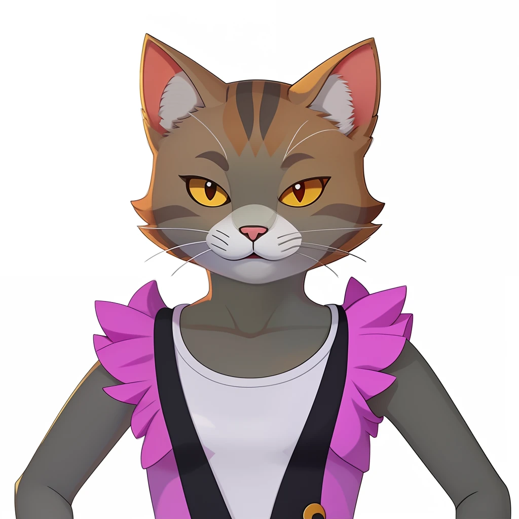 There is a cat with a shirt and a shirt, anthropomorphic female cat, Avatar da parte superior do corpo, Woman / cat hybrid, the cat is orange, human cat hybrid, menina gato atraente, sem linha, gatinha, um gato antro, Avatar do jogo 2D do corpo superior, anthropomorphic cat, Gato Anime, gatinha jovem bonita