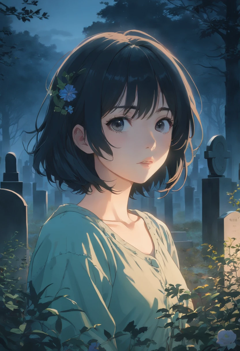 girl in a graveyard,portrait,fog,dark atmosphere,Best quality,4K,8k,high resolucion,Masterpiece:1.2,Ultra-detailed,Realstic,photoreallistic:1.37,mysterious atmosphere,Style Adrian Ghenie,Detailed facial features,exaggerated eyes,mise au point nette,ambiance effrayante,Takato Yamamoto Style,Dark and disturbing setting,Style Tim Burton,Gothic elements,of mesmerizing beauty,cauchemar,Keep the details fine.