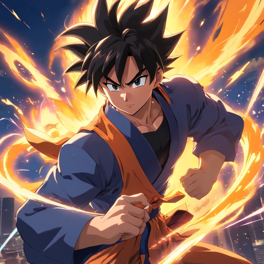 Goku in a (Black Suit), smoking a cigarette, sitting on a royal throne that highlights his power and influence, masculine, Dragon Ball, anime, high quality, detailed muscles, intense expression, vibrant colors, dynamic composition, dramatic lighting, iconic character, energy aura, action-packed, confident stance, intense eyes, powerful poses, epic battle scenes, renowned franchise, popular protagonist, attention-grabbing, martial arts, superpowers, explosive energy beams, dynamic motion lines, fierce fighting spirit, signature spiky hair, Saiyan warrior, iconic costume, intense power level, intense battles, epic transformations, monumental presence.