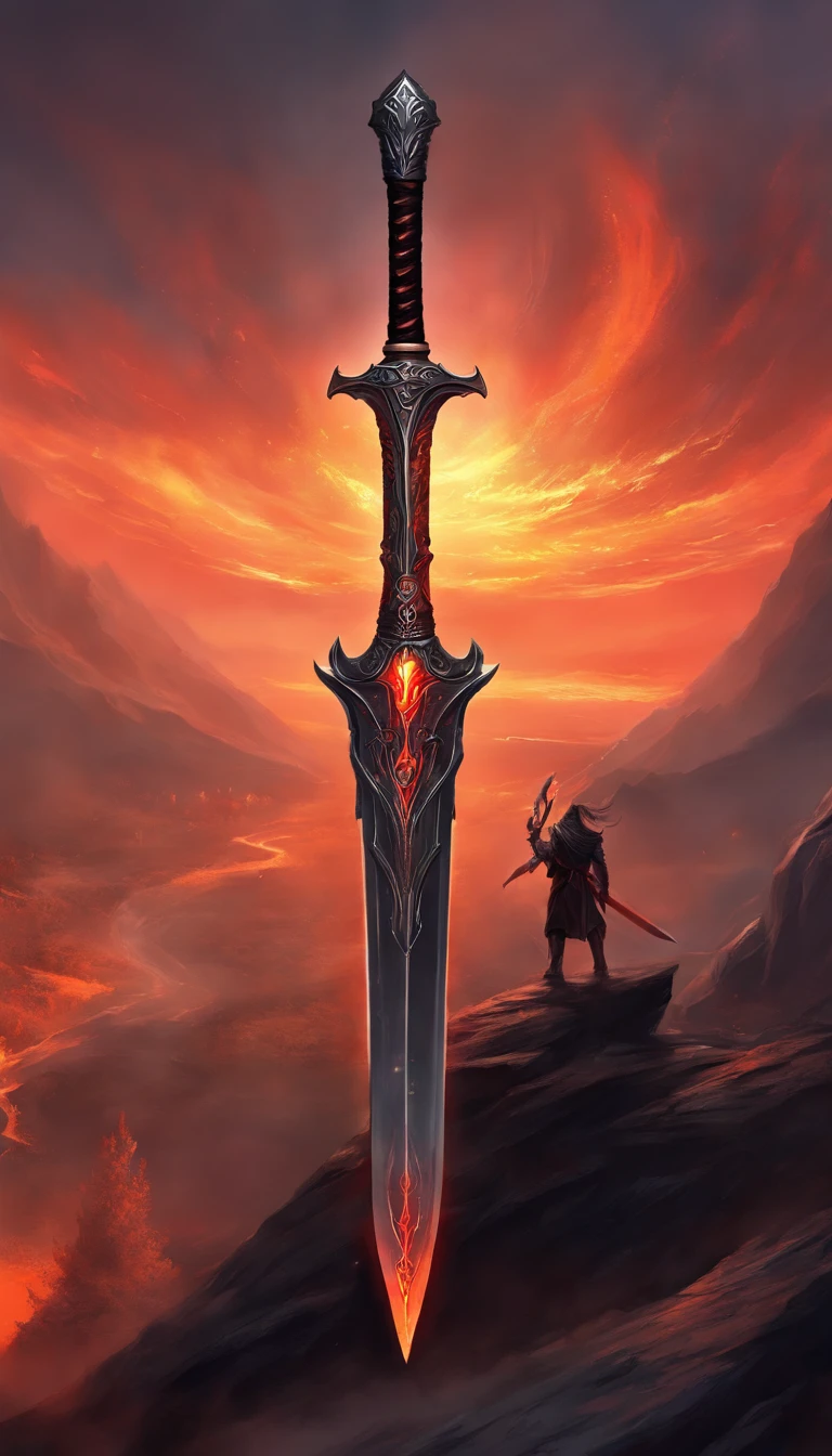 A great legendary demonic black sword with fiery details