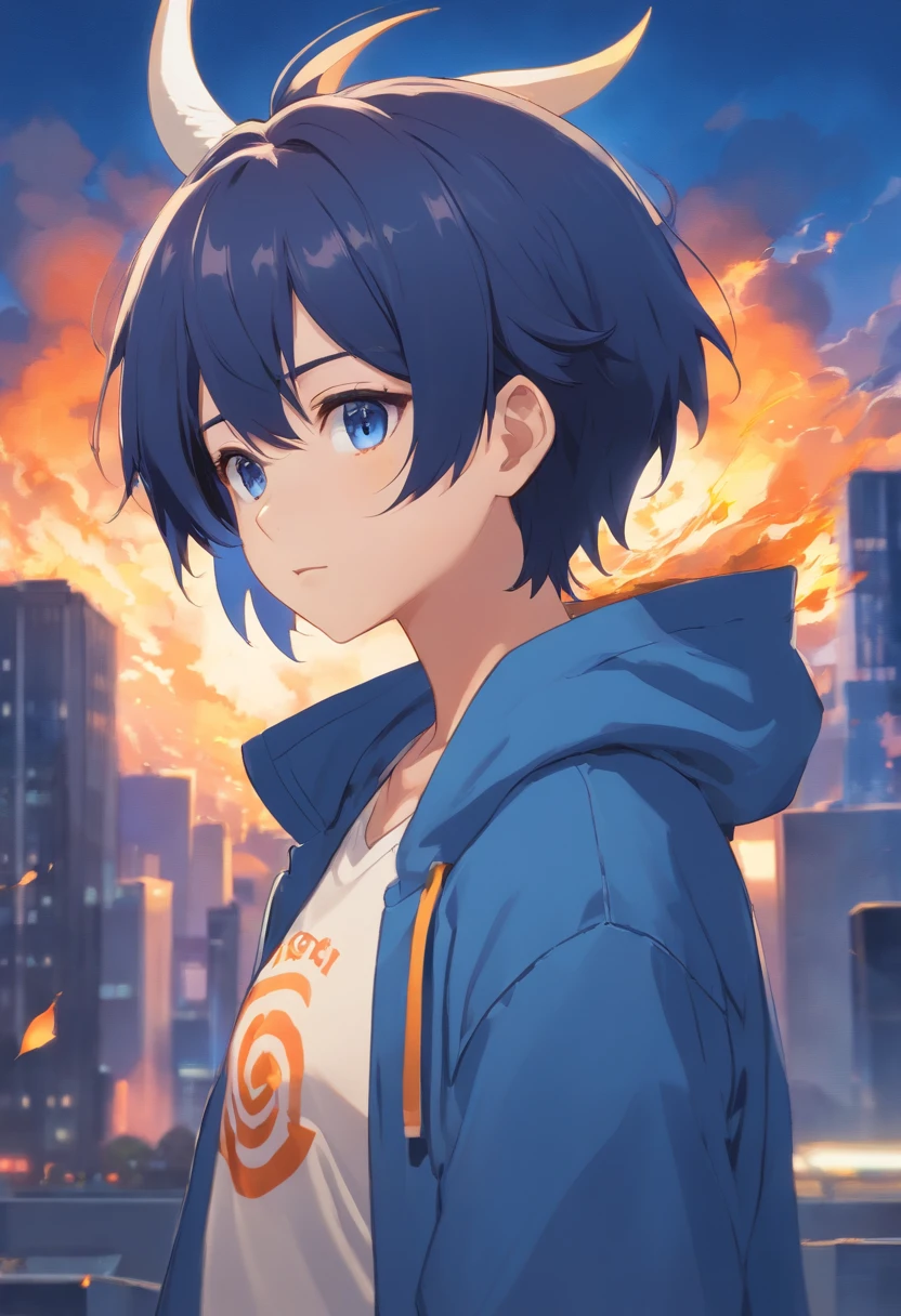 masterpiece, Highest quality, High resolution, Very detailed,(((Mikoto Naruka))), (((Town)))、(((electric wire)))、(((smile)))、(((Standing in the distance))), (((Wearing a black hoodie。))), Electric pole, night, (((Starry Sky)))