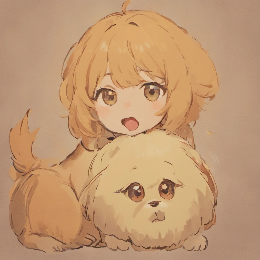 Drawing of a dog with a sad expression, loose pencil sketch, line-drawing, line-drawing!!, Black Ink Rough Sketch,detailed but rough, anime sketch, outline sketch,, professional furry drawing, fluffy face, old sketch, Detailed pencil, simple line art, a drawing, matte sketch、Maltipoo's Baby、Golden Retriever Baby、White puppy、adorable smiling、