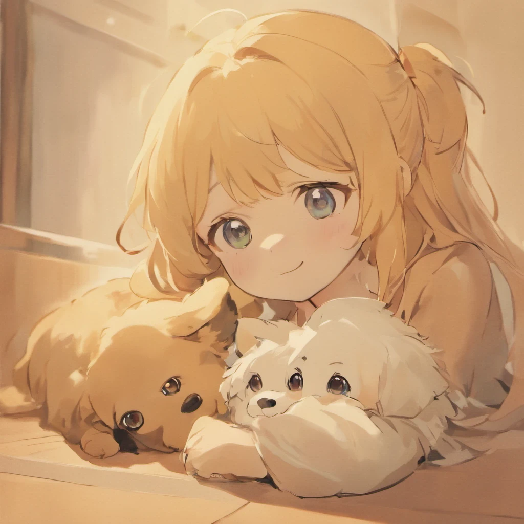 Drawing of a dog with a sad expression, loose pencil sketch, line-drawing, line-drawing!!, Black Ink Rough Sketch,detailed but rough, anime sketch, outline sketch,, professional furry drawing, fluffy face, old sketch, Detailed pencil, simple line art, a drawing, matte sketch、Maltipoo's Baby、Golden Retriever Baby、White puppy、adorable smiling、