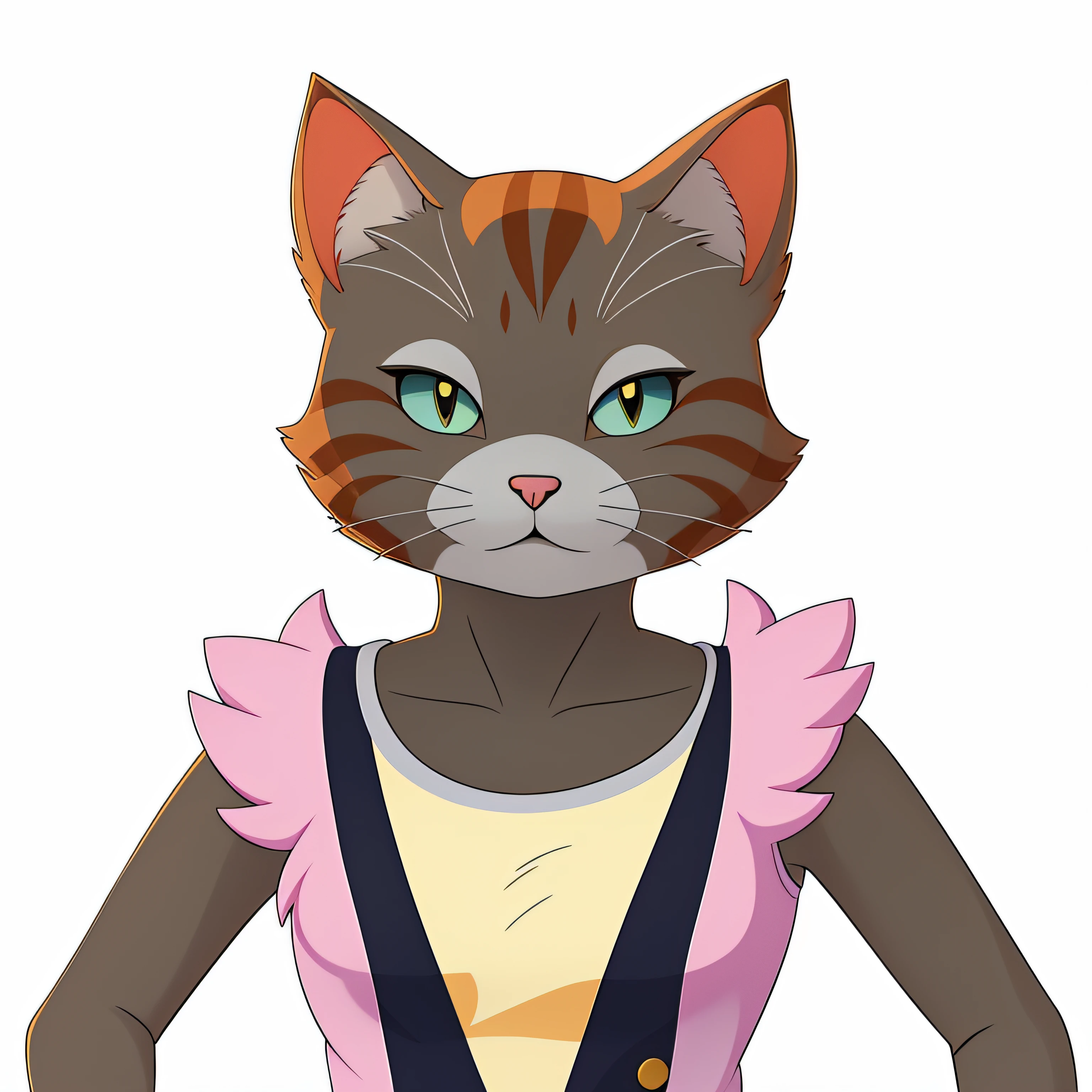 There is a cat with a shirt and a shirt, anthropomorphic female cat, Avatar da parte superior do corpo, Woman / cat hybrid, the cat is orange, human cat hybrid, menina gato atraente, sem linha, gatinha, um gato antro, Avatar do jogo 2D do corpo superior, anthropomorphic cat, Gato Anime, gatinha jovem bonita