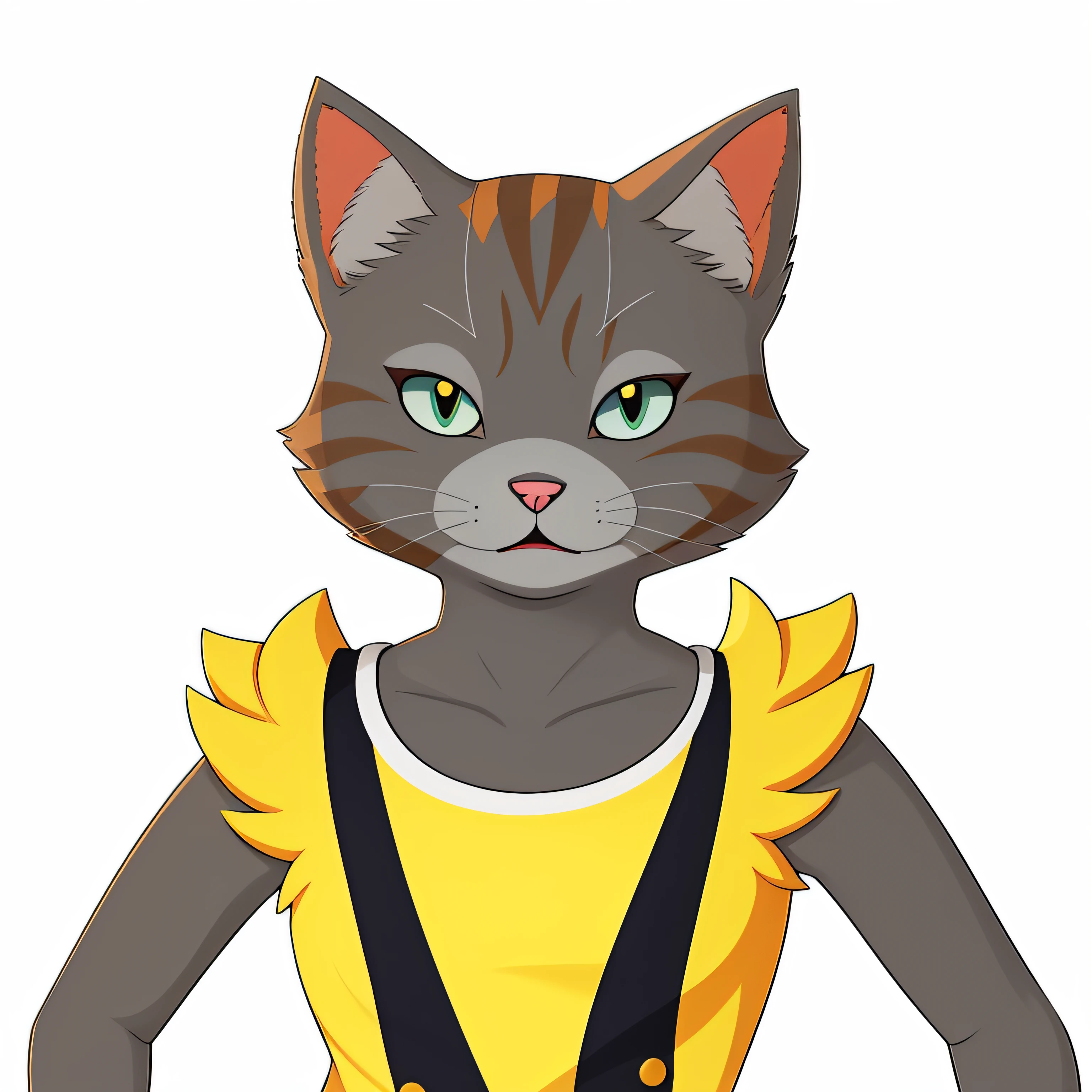 There is a cat with a shirt and a shirt, anthropomorphic female cat, Avatar da parte superior do corpo, Woman / cat hybrid, the cat is orange, human cat hybrid, menina gato atraente, sem linha, gatinha, um gato antro, Avatar do jogo 2D do corpo superior, anthropomorphic cat, Gato Anime, gatinha jovem bonita