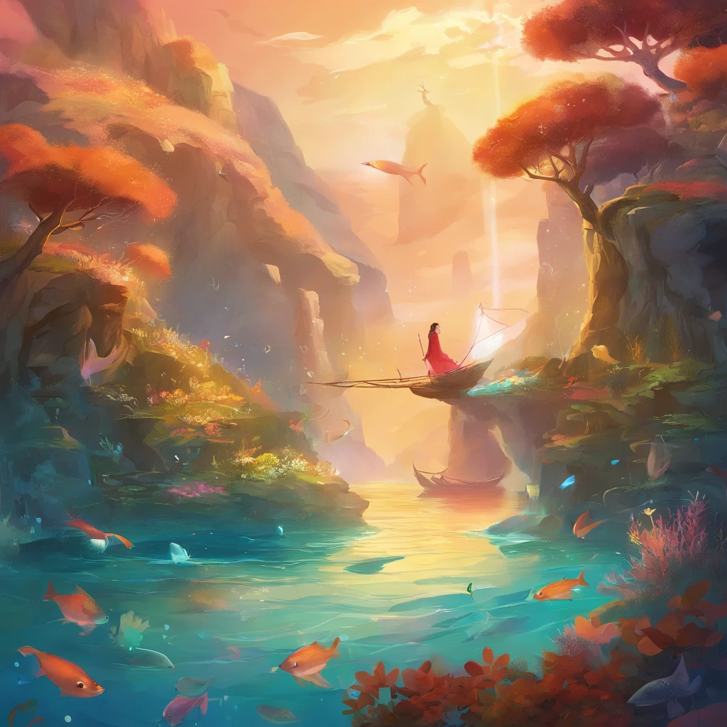 fundo do  mar cheio de lixo, beautiful fine art illustration, peixes,Adorable digital art minnows, 🍁 Pescador, in illustration style digital, cena quente e bonita, cute illustration, arte digital detalhada bonito, Cyril Rolando e Goro Fujita, ao estilo de Cyril Rolando