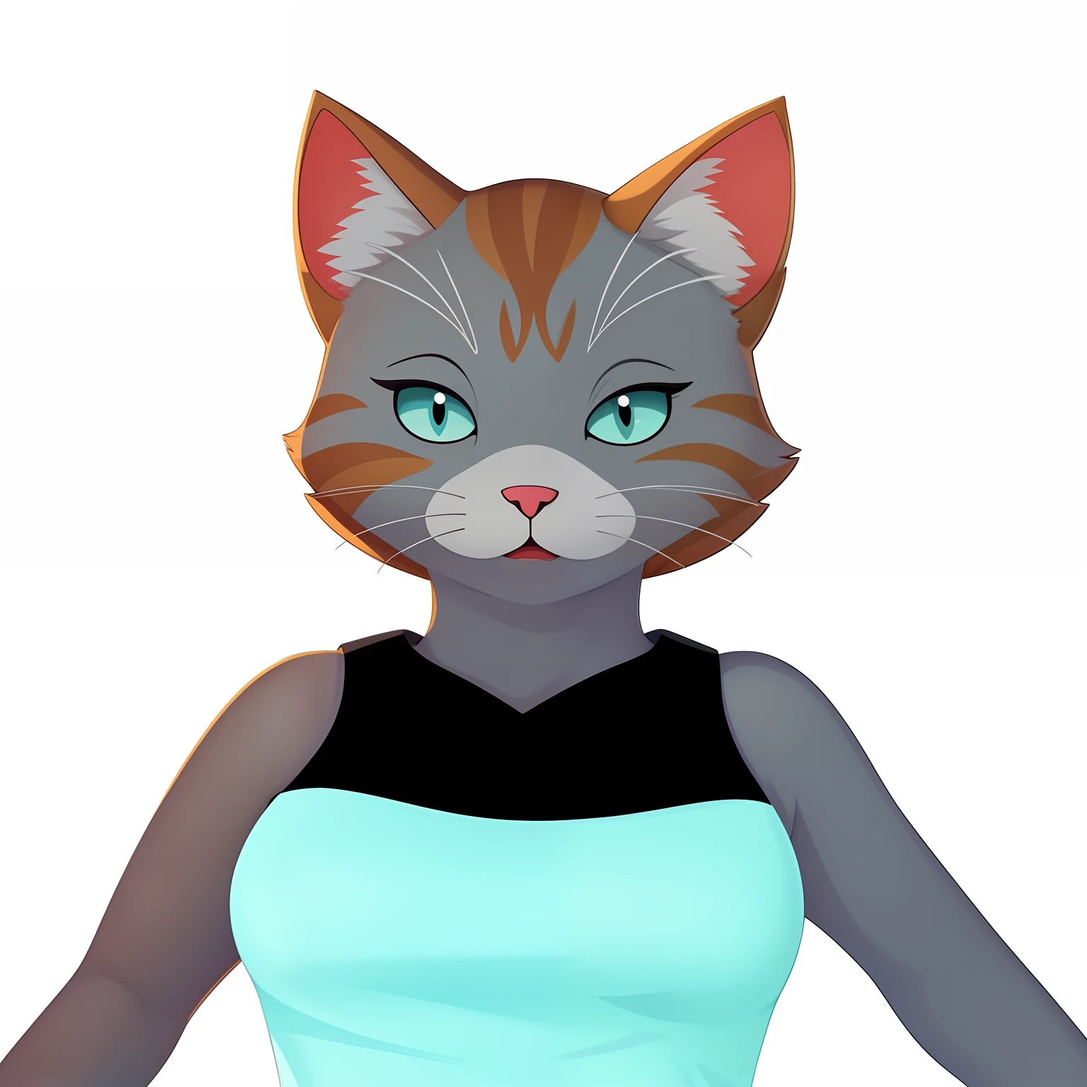 There is a cat with a shirt and a shirt, anthropomorphic female cat, Avatar da parte superior do corpo, Woman / cat hybrid, the cat is orange, human cat hybrid, menina gato atraente, sem linha, gatinha, um gato antro, Avatar do jogo 2D do corpo superior, anthropomorphic cat, Gato Anime, gatinha jovem bonita