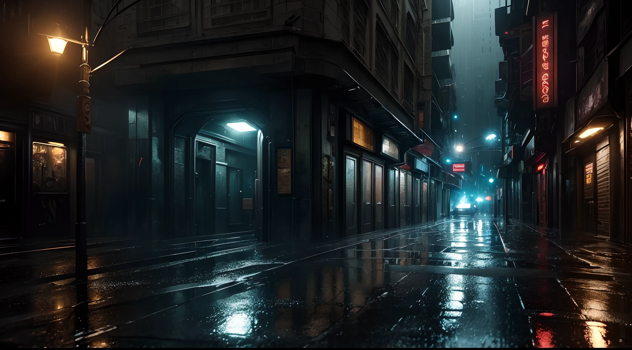 Ultra Realistic Production, (Movie Still Shot of Underground City:1.4), (Action Movie Still:1.6), (Night Time:1.6), (City Street Shot:1.4), (Damp Atmosphere:1.6), (Spacious Street), (Luminescent Effects:1.2), (Dynamic Angle Shot:1.2), Insane Details, Intricate Detail, Cinematic Shot and Lighting, Realistic Colors, Masterpiece, Sharp Focus, Ultra Detailed, Taken with DSLR Camera, Realistic Photography, Depth of Field, Incredibly Realistic Environment and Scene, Master Composition and Cinematography