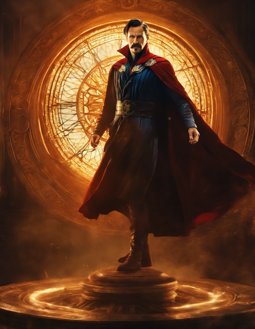 ultra-detailed realistic photograph with ultra-HD 8k resolution of Marvel's Doctor Strange character summoning his Mystical powers with his hands wearing his classic 616 terrra uniform.