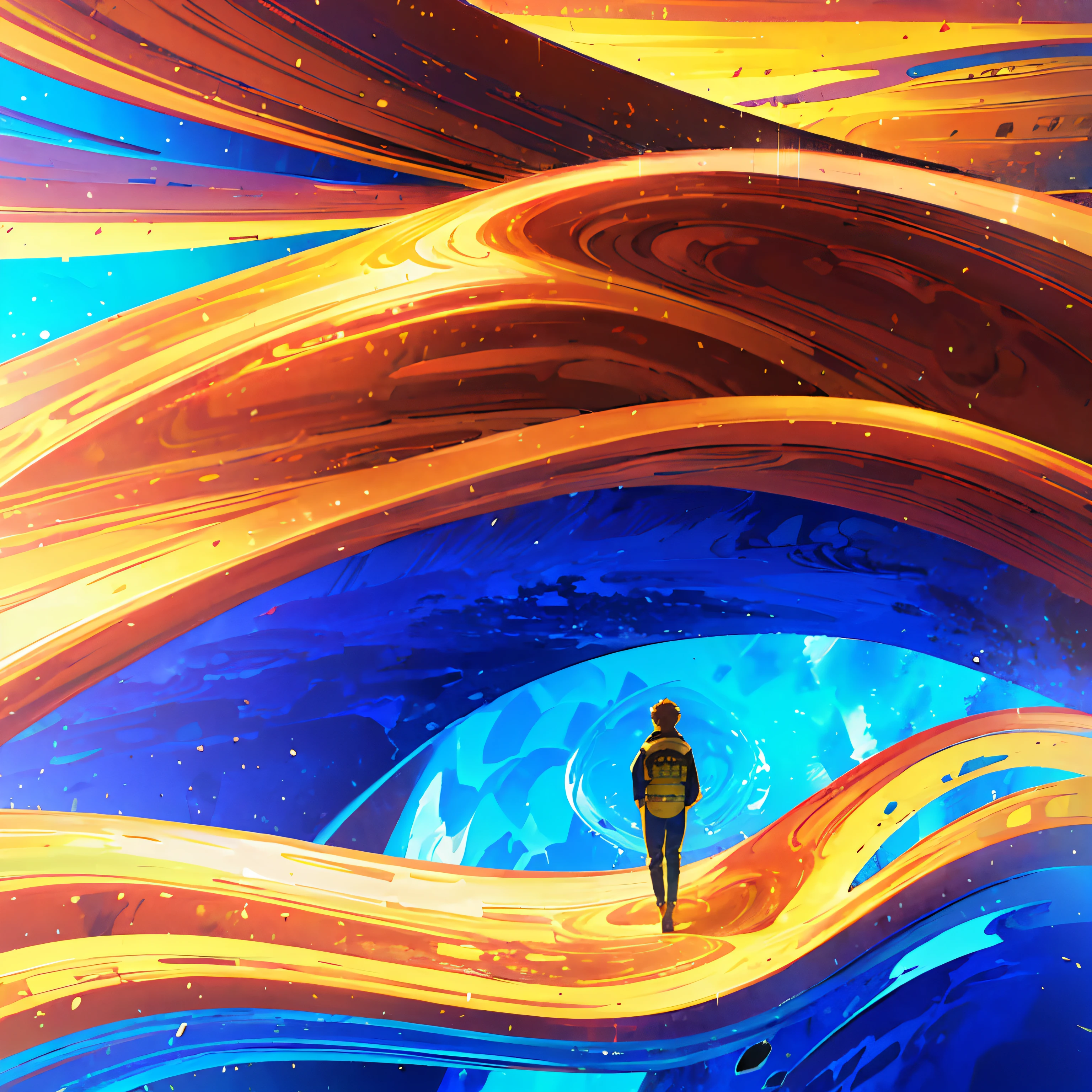 A man passing by a sign that says Oasis on the beach, oasis infront, oasis, Oasis in the desert, lush oasis, Desert Oasis, in illustration style digital, 🪔 🎨;🌞🌄, arte do Adobe Illustrator, Directed by: Odhise Paskali, Feito em Adobe Illustrator, cartoonish graphic style, detailed digital illustration, illustration style