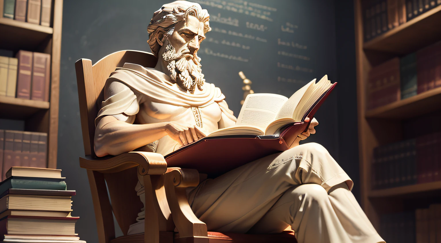Gray statue, de filosofos antigos, eles estao dentro de uns cantelos, lendo livros antigos --auto