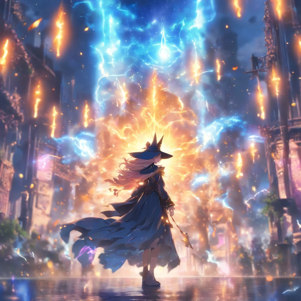 (fantasy,urban fantasy,heroine,witch),dramatic heroines,girl with magical powers,(best quality,4k,8k,highres,masterpiece:1.2),extremely detailed eyes and face,flowing dress,golden hour,cityscape,spellbinding atmosphere,vibrant colors,bokeh,street lights,distant skyscrapers,magic aura,candle-lit alleyways,mysterious fog,enchanted symbols,crystal ball,revealing hidden truths,protective amulets,glimmering spellbook,casting powerful spells,commanding elements,fire and lightning,conquering darkness,standing tall amidst chaos,confident posture,sorceress's staff,glowing runes,arcane glyphs,manifesting supernatural forces,mystical energy,sparkling sparks,mesmerizing incantations,magic-infused sky,explosive bursts of light and power,unleashing mystical creatures,defending the realm,unexpected allies,epic battles,conquering evil,fierce determination,inspiring hope,mesmerizing artistry