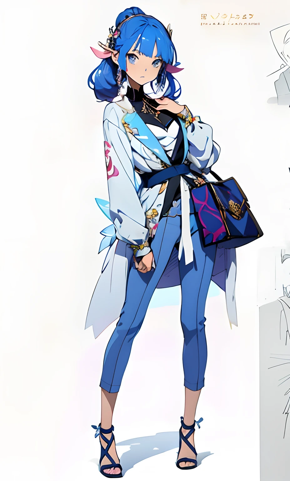 personagem de anime em um vestido azul saia azul com uma camisa branca, anime full body illustration, anime moe artstyle, full length illustration, anime mulher fullbody arte, estilo anime, personagem de anime feminino, personagem de anime, feito com anime painter studio, retrato de corpo inteiro de um curto!, Anime Concept Art, personagem estilo anime, Demon, Villain