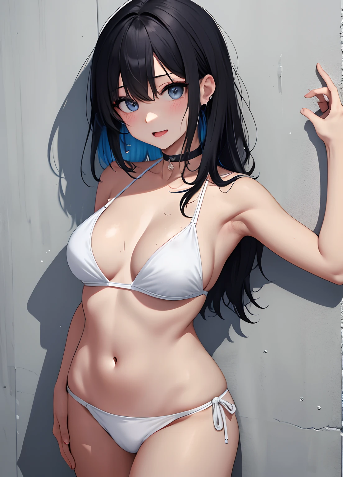 tmasterpiece, Best quality at best, 1girll, Open-mouthed,gasp,独奏,Dress up in a bikini,choker necklace, (scribbles:1.5), paint splatter, Behind the arm, against a wall, looking at viewert, armlets, thigh band, Paint on the body, tilt of the head, Nudy, O cabelo multicolorido, Water-colored eyes, Earphone,Take off your clothes,Take off your pants,fullnude,Exposing female genital organs,Spray liquid(milkyW,Huge amounts of pubic),seductiv