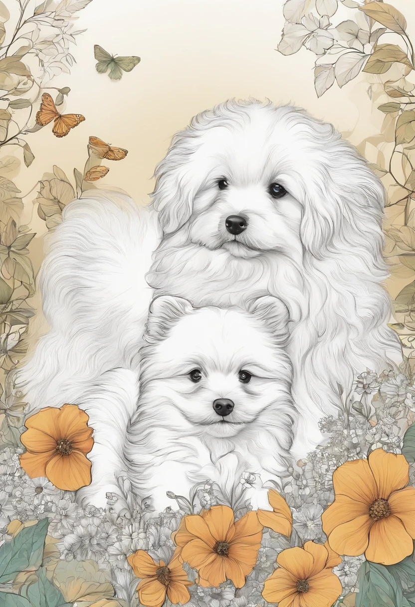 desenho de linha,color not,coloring book for children,fundo branco,Linhas pretas claras isoladas no fundo branco,cachorro brincando com bola no jardim