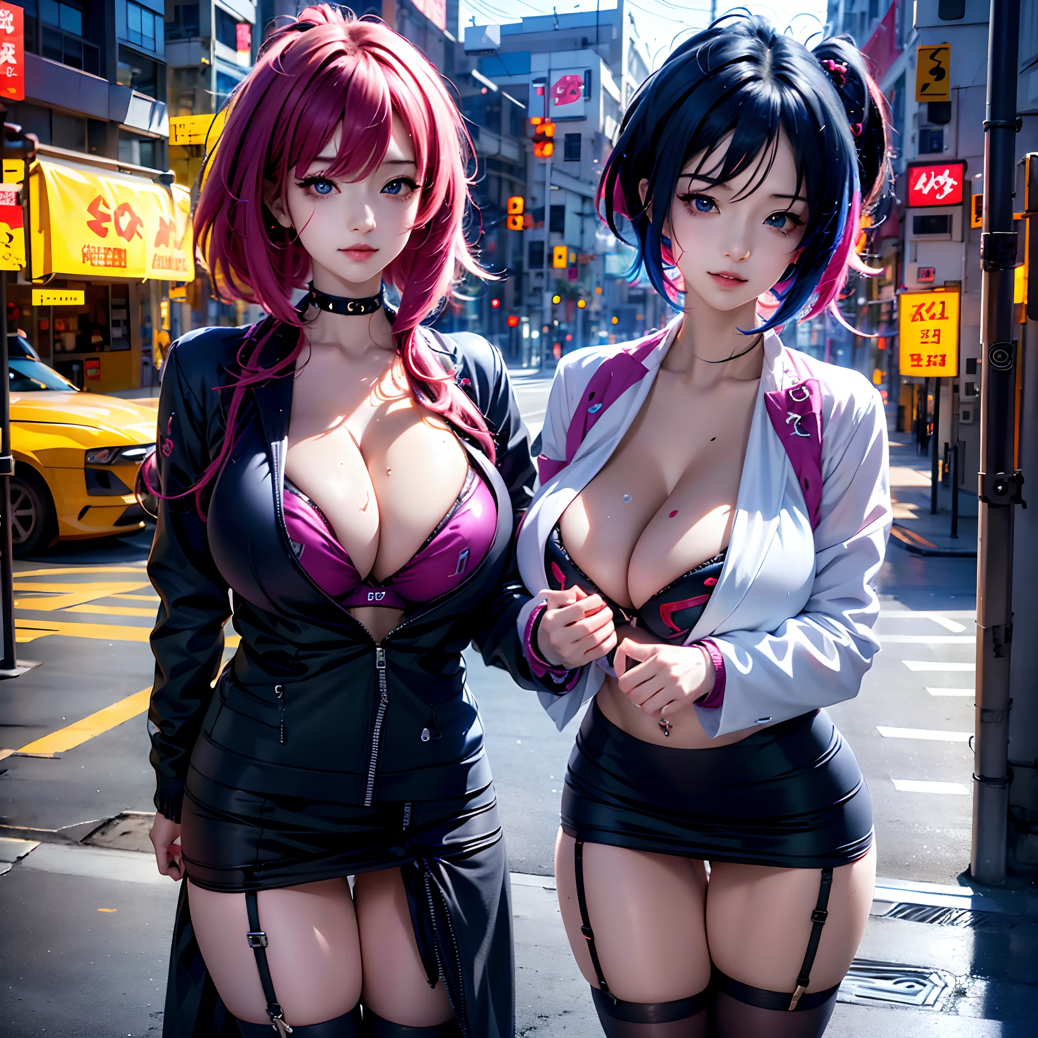 anime girl with colorful hair and piercings standing in the street, digital cyberpunk anime art, cyberpunk anime girl, anime cyberpunk art, anime vibes, anime style 4 k, digital cyberpunk - anime art, cyberpunk anime art, female cyberpunk anime girl, modern cyberpunk anime, anime style. 8k, artwork in the style of guweiz, 8 0 s anime vibe