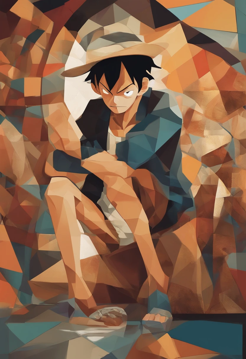 Doing Luffy in Cubism characterized by the fragmentation of reality, the use of geometric shapes, limited color palettes and the search for innovative two-dimensional representations.