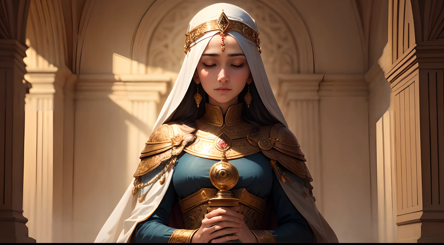 Develop a work of art that represents divine protection in the midst of challenges and trials