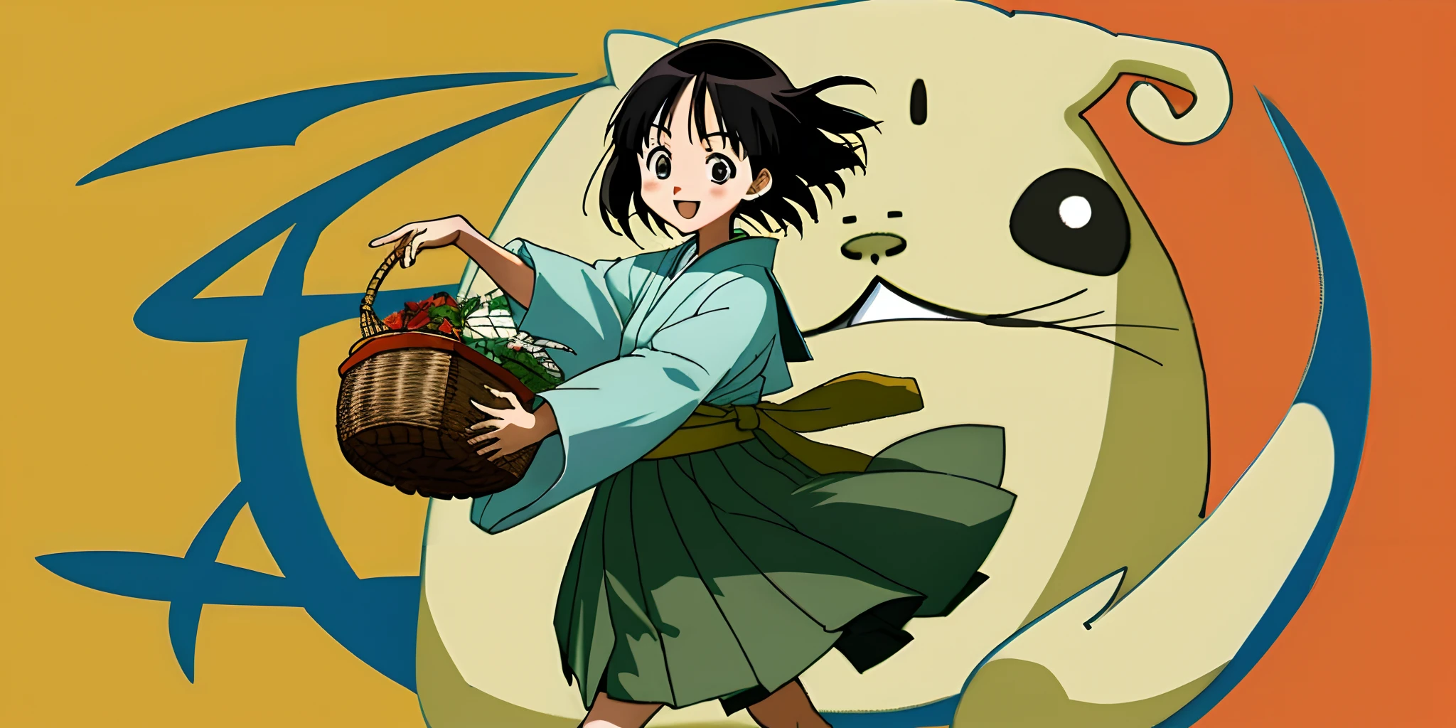 Harano Japanese Cheerful Girl Quadratic Carrying a basket
 Hayao Miyazaki