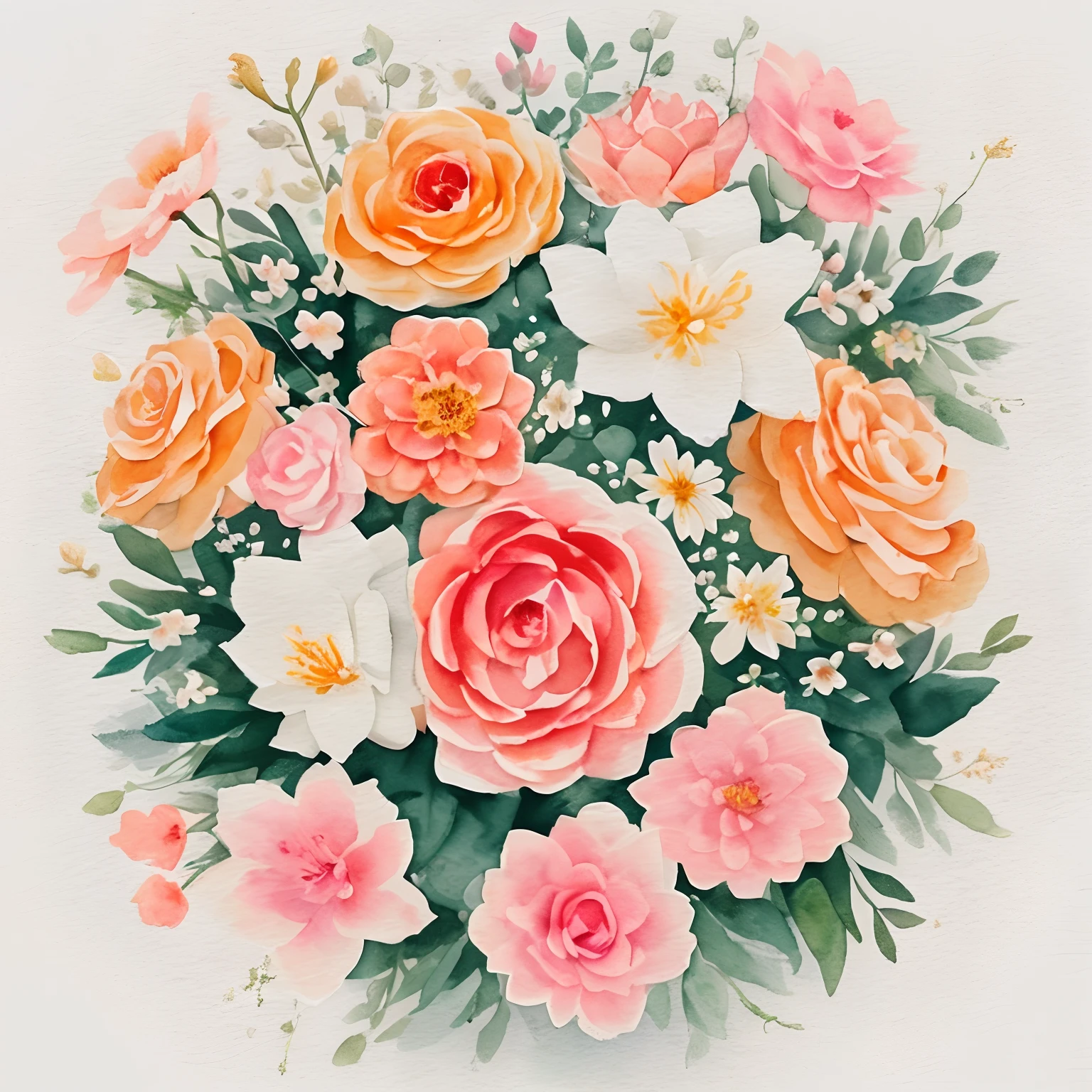 Delicate watercolor illustration, Floral Watercolor, Warm color palette, Pastel colors, White background, Cozy