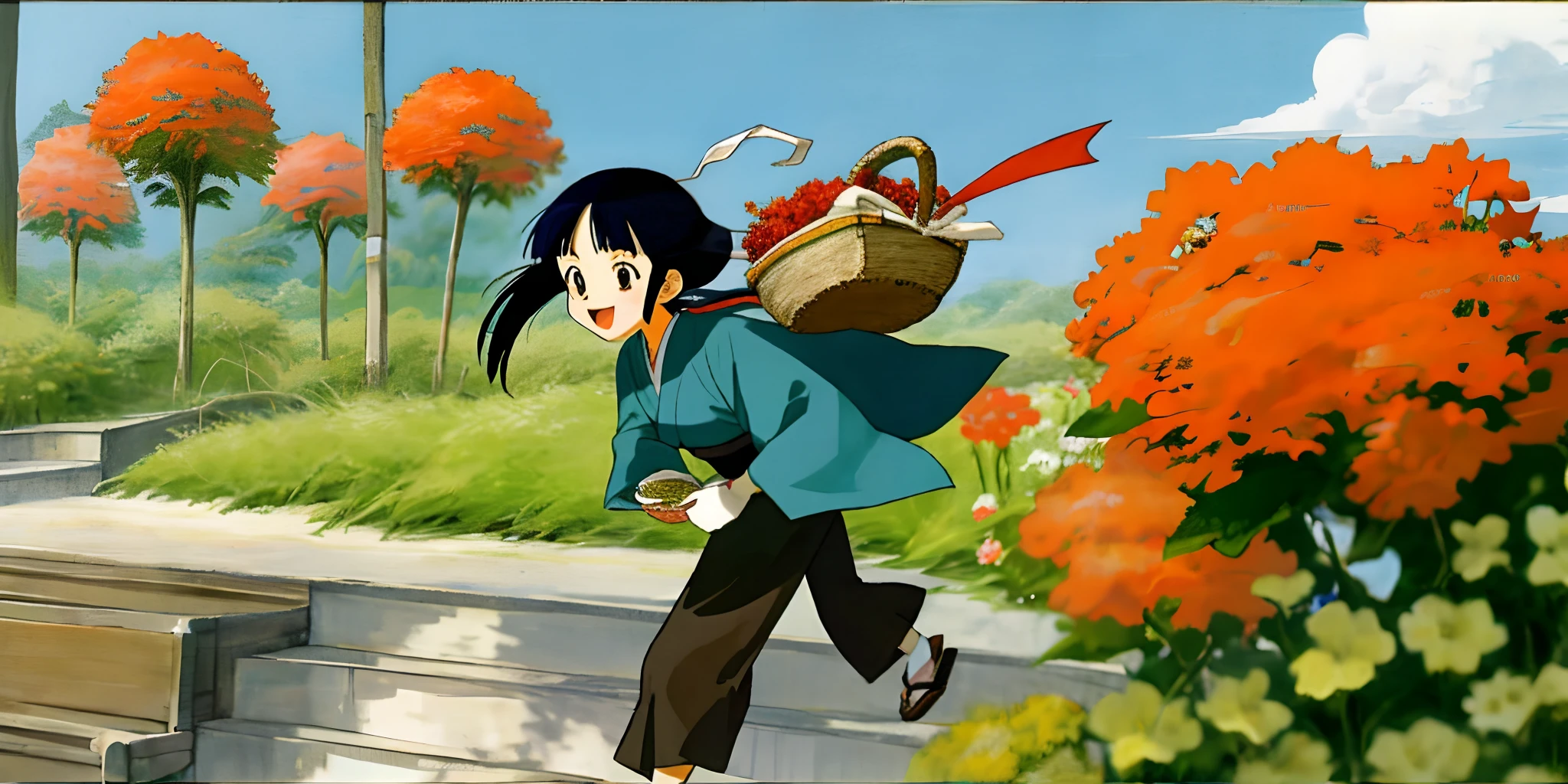 Harano Japanese Cheerful Girl Quadratic Carrying a basket
 Hayao Miyazaki