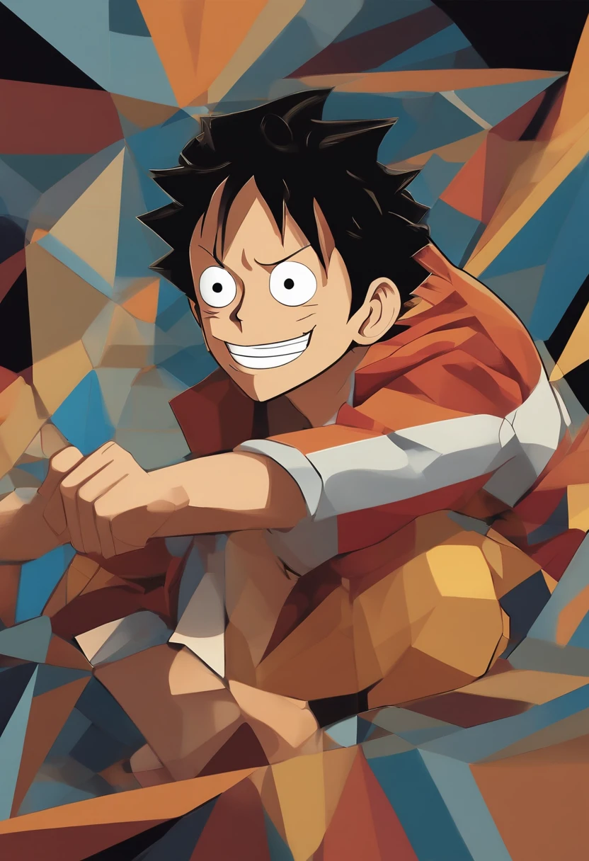 Turning Luffy into cubism characterized by the fragmentation of reality, the use of geometric shapes, limited color palettes and the search for innovative two-dimensional representations.