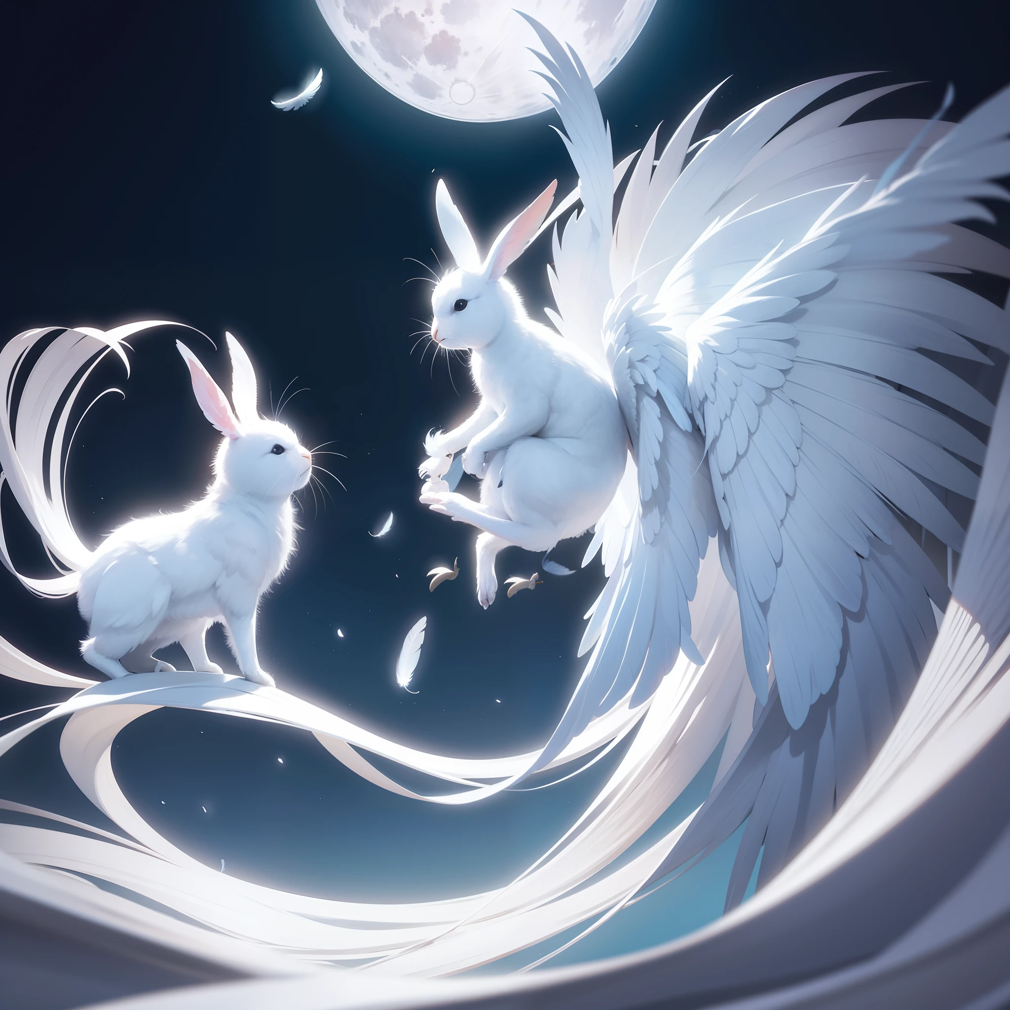 Flying glowing feathers