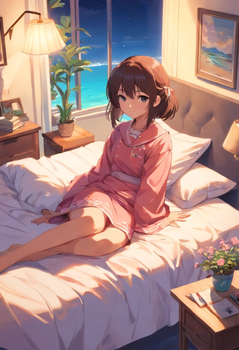 uma mulher sentada numa cama a ler um livro, 🎀🍓🧚, Steam coffee, cartaz, lv, triunfantemente, rosa, there for me, Chart 4 5, 2019, imagem de avatar, Someone at home sits on the bed, adorable and whimsical