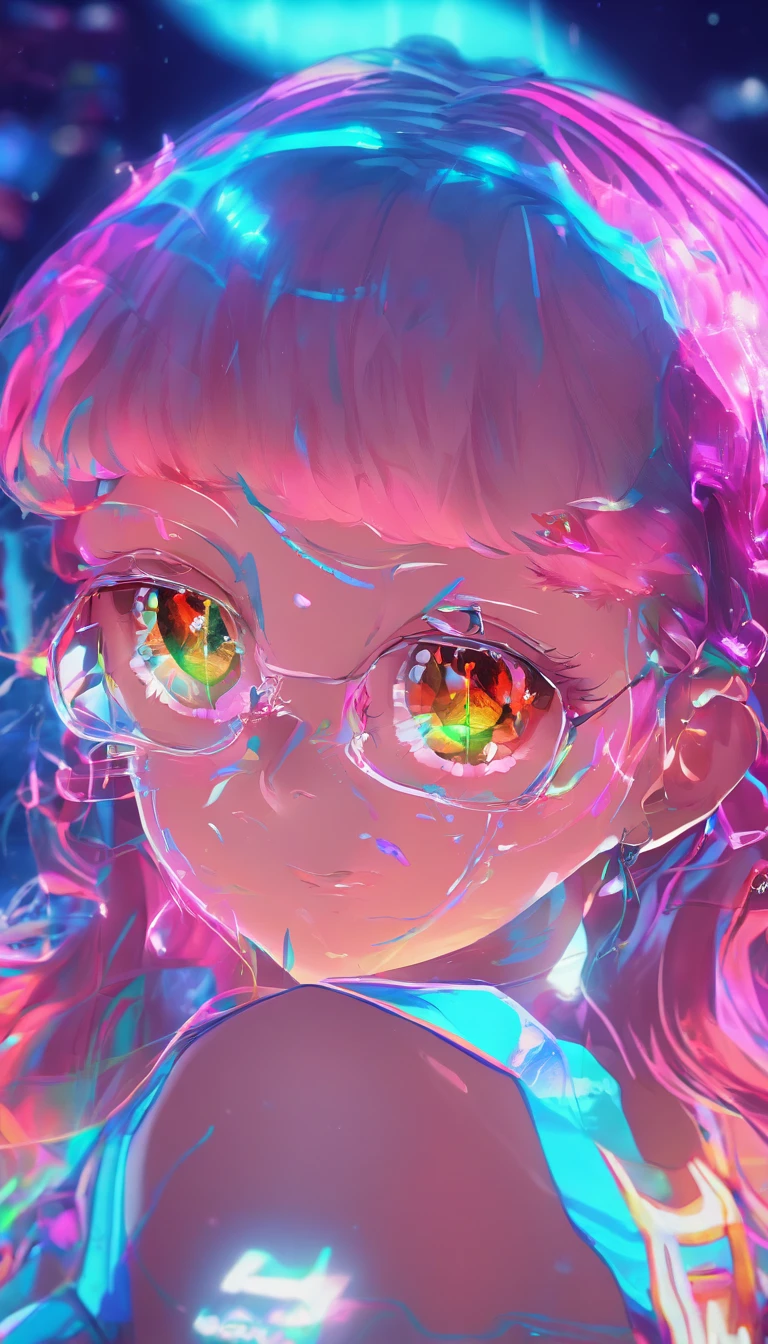 {{masterpiece}}, best quality, extremely detailed CG unity 8k wallpaper, cinematic lighting, lens flare, beautiful detail eyes, black,  side glance,  multicolor hair, colorful light, particles, heterochromia, (colorful:1.5), (colorful hair:1.5),