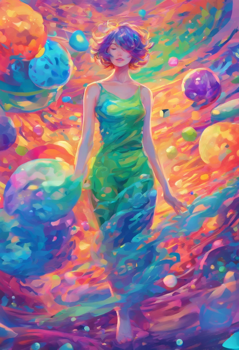 ((top-quality, 8K)), (Realistic), (Face Focus: 1.1), (Blue, Green and purple colors: 1.2), Kawaii Girl, short-hair,
Hair fluttering in the wind, Facing to the side, Look up at your face, Eyes closed, (Sleeveless: 1.1)、Skirt, D Cup Breasts, Countless soap bubbles,