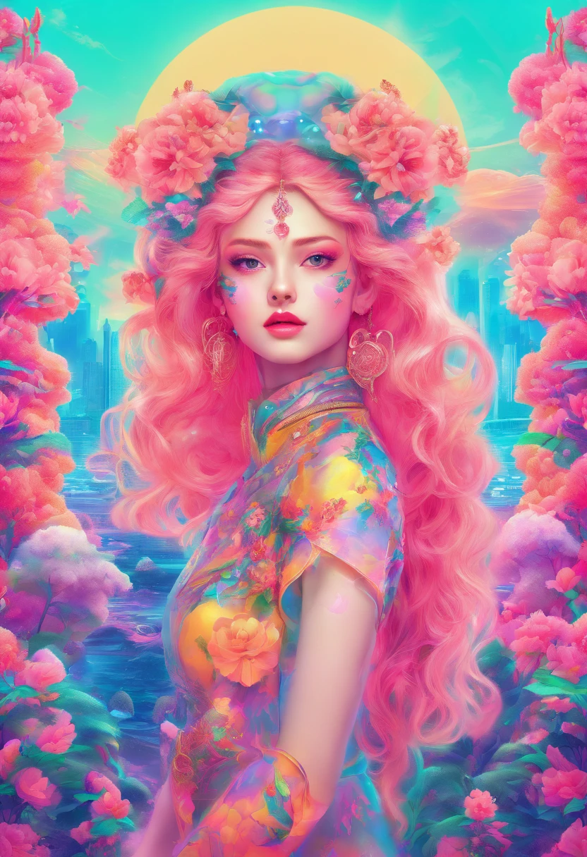 (highres:1.2, realistic:1.37), vibrant colors, surreal, ethereal, enchanting, (fantasy, whimsical:1.1), female, cherry blossom, hybrid, (detailed, intricate:1.1) floral patterns, magical, (flowing, long) hair, (delicate, graceful) pose, (luminous, glowing) skin, (exquisite, intricate) costume, (dreamlike, hazy) background, (soft, gentle) lighting