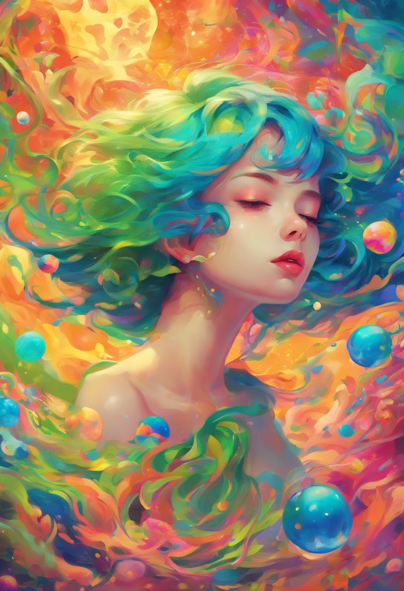 ((top-quality, 8K)), (Realistic), (Face Focus: 1.1), (blue and green: 1.3), Kawaii Girl, short-hair,
Hair fluttering in the wind, Facing to the side, Look up at your face, Eyes closed, (Sleeveless: 1.1)、Skirt, D Cup Breasts, Countless soap bubbles,