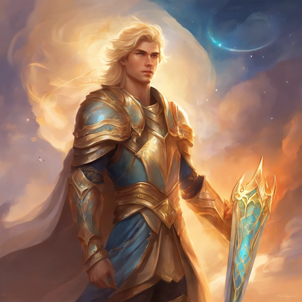ralistic blonde young male paladin
