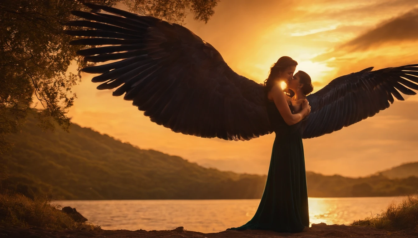 Um anjo da guarda com asas majestosas, lovingly enveloping someone with your heavenly mantle