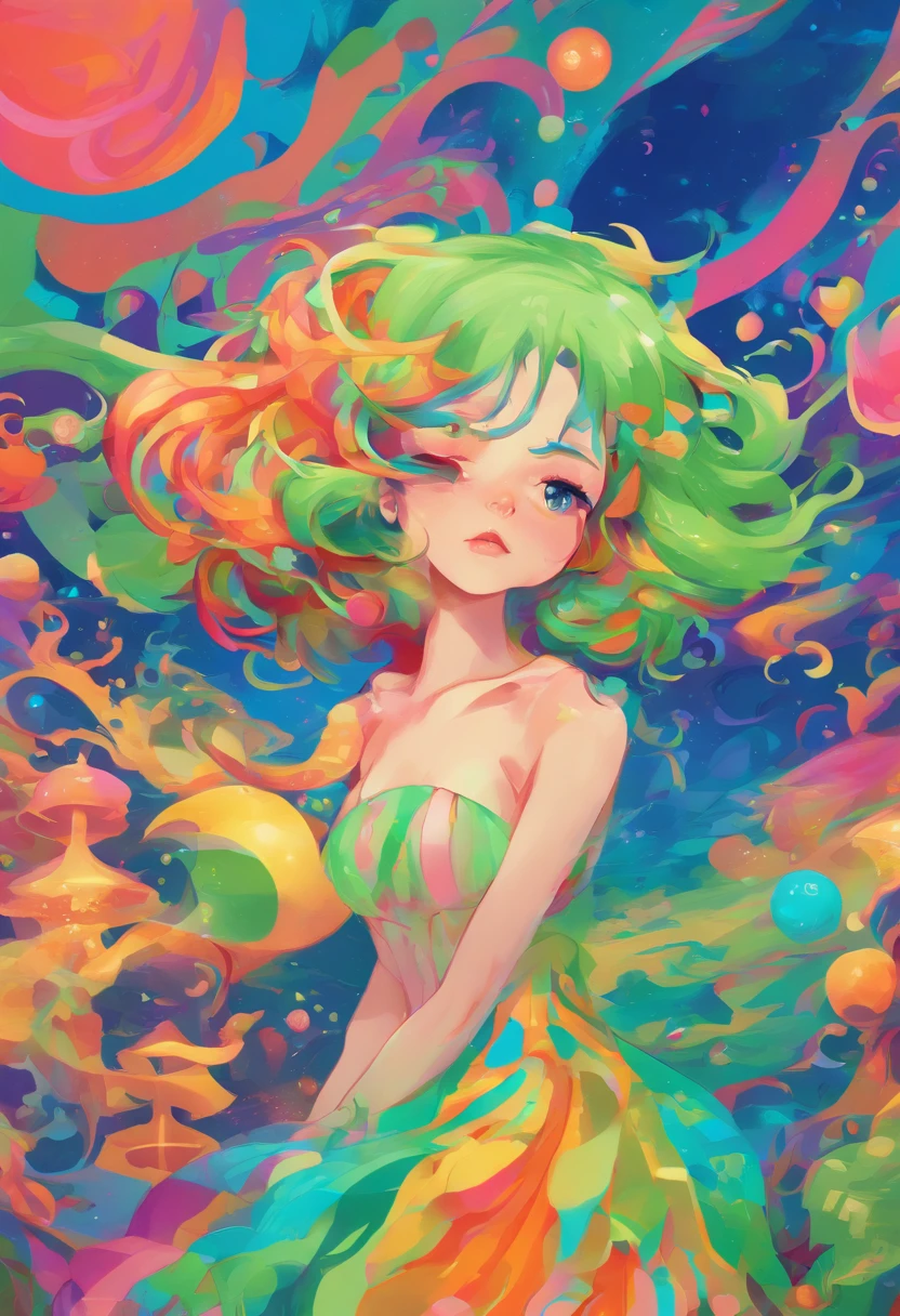 ((top-quality, 8K)), (Realistic), (Face Focus: 1.1), (blue and green: 1.3), Kawaii Girl, short-hair, multi colored, Colorful,
Hair fluttering in the wind, Facing to the side, Look up at your face, Eyes closed, (Sleeveless: 1.1)、Skirt, D Cup Breasts, Countless soap bubbles,