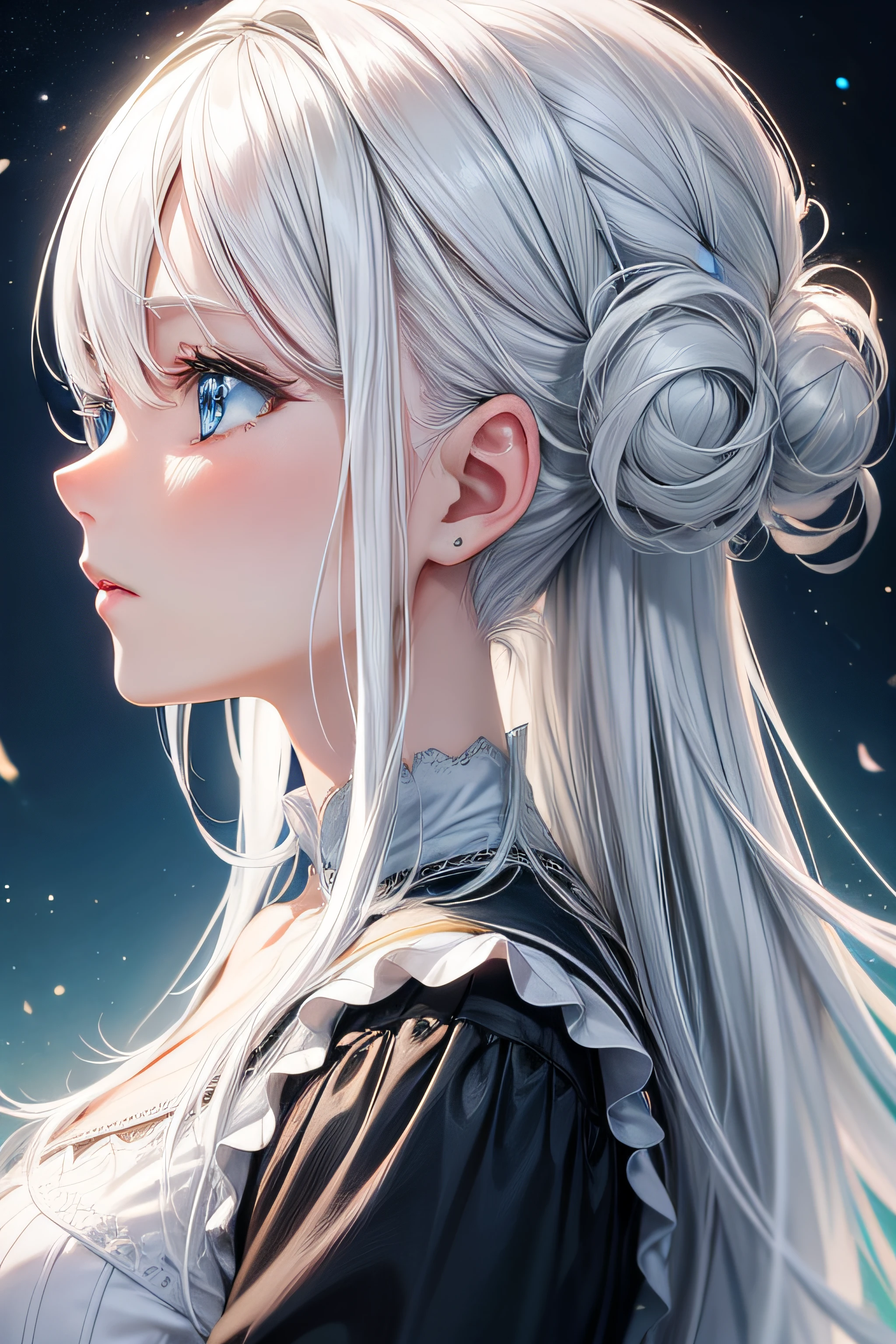 white hair, girl, profile picture, blue eyes