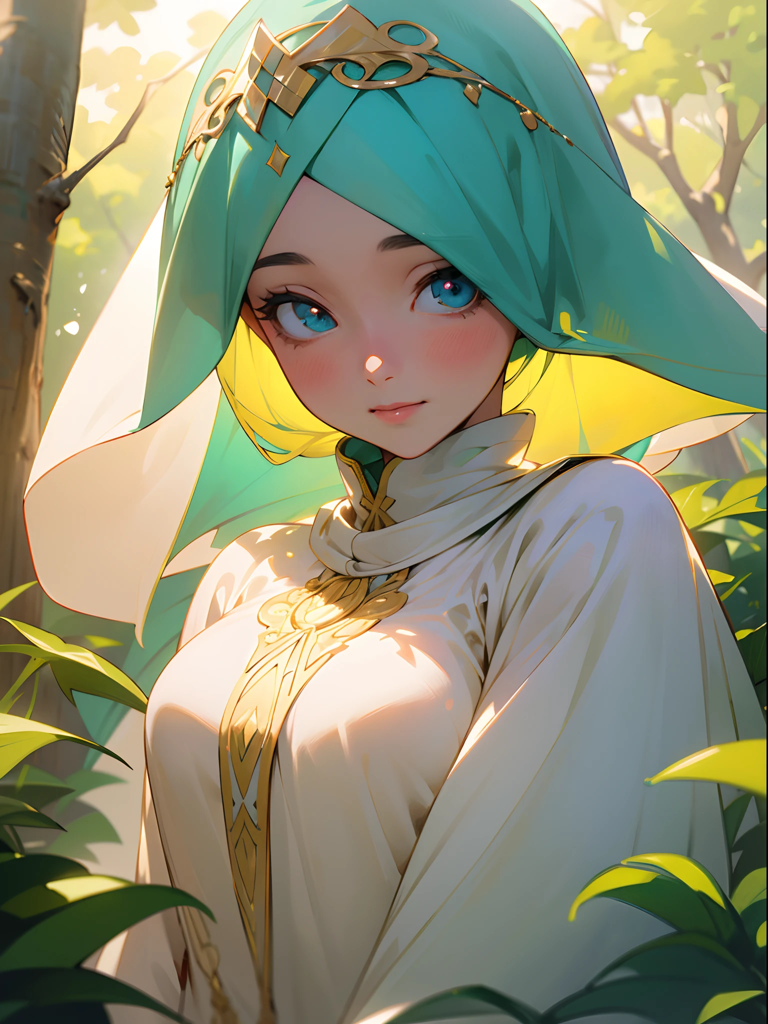 (best quality,4k,8k,highres,masterpiece:1.2),ultra-detailed,(realistic,photorealistic,photo-realistic:1.37),beautiful detailed eyes,beautiful detailed lips,extremely detailed eyes and face,long eyelashes,hijab attire,anime girl:wearing hijab,traditional hijab design,anime-style art,soft and vibrant colors,golden-hour lighting,peaceful garden background,flower-filled garden,emerald-green grass,glowing sunlight filtering through trees,dappled sunlight on hijab,serene expression,gentle smile,kind eyes,modest and confident pose,dainty and slender hands,sparkling eyes under hijab,delicate hijab embroidery,detailed outfit patterns,flowing hijab fabric,breeze gently lifting hijab,touch of cultural fusion in outfit,charming and ethereal appearance,majestic hijab with vibrant patterns,light and airy hijab material,graceful and elegant posture,soft pastel color scheme,subtle blush on cheeks,warm sunlight illuminating the hijab,eye-catching accessories,gentle breeze rustling the hijab,peaceful expression on face,subtle anime-inspired stylization,delicate hair strands peeking from hijab