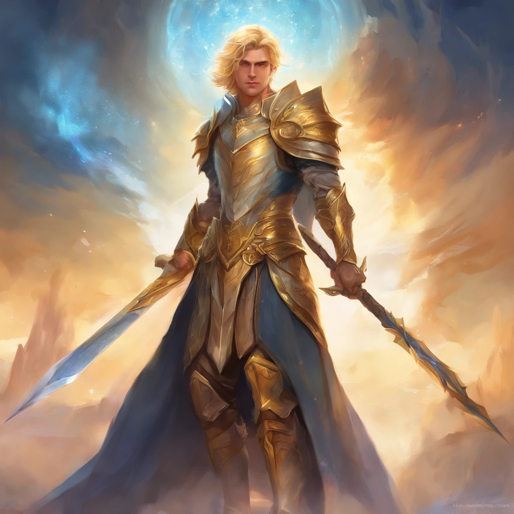 ralistic blonde young male paladin