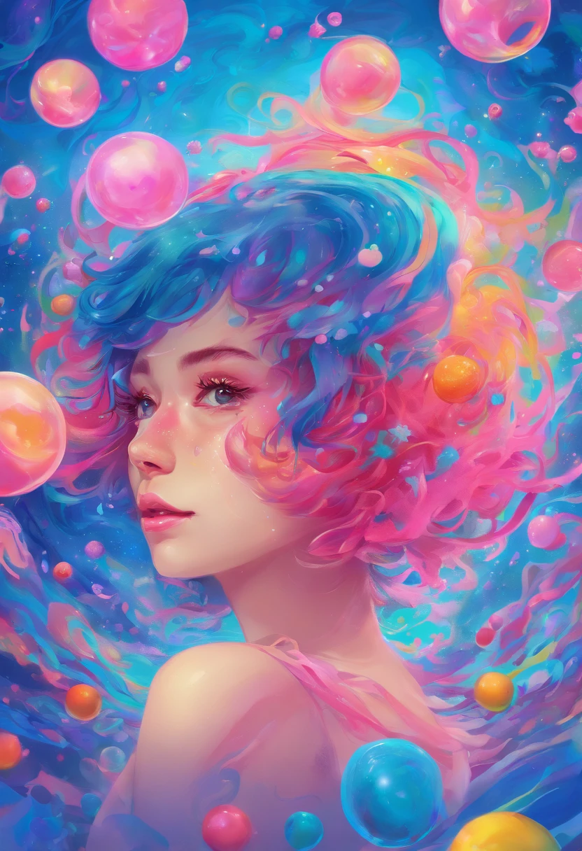 ((top-quality, 8K)), (Realistic), (Face Focus: 1.1), (Blue, Green and purple colors: 1.2), Kawaii Girl, short-hair,
Hair fluttering in the wind, Facing to the side, Look up at your face, Eyes closed, (Sleeveless: 1.1)、Skirt, D Cup Breasts, Countless soap bubbles,