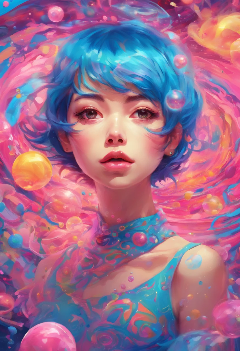 ((top-quality, 8K)), (Realistic), (Face Focus: 1.1), (blue and pink: 1.3), Kawaii Girl, short-hair,
Hair fluttering in the wind, Facing to the side, Look up at your face, Eyes closed, (Sleeveless: 1.1)、Skirt, D Cup Breasts, Countless soap bubbles,